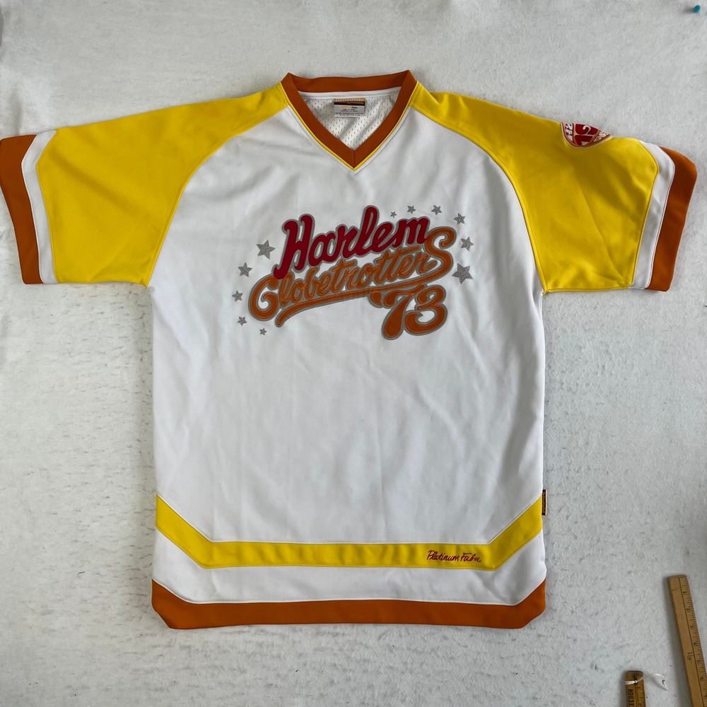 Platinum FUBU Harlem Globetrotters Jersey‎ Mens XL White Yellow Orange 73 Y2K
